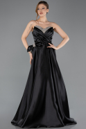Schwarz Abendkleid Satin Lang ABU5541