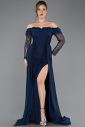 Marineblau Standesamtkleid Chiffon Lang ABU5602