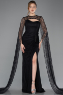 Schwarz Standesamtkleid Spitze Lang ABU5614