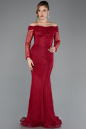 Kirschrot Abendkleid Spitze Lang ABU5617