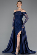 Standesamtkleid Lang Spitze Marineblau ABU5723