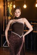 Abendkleid im Meerjungfrau-Stil Lang Schuppig Braun ABU5703