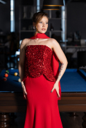 Abendkleid im Meerjungfrau-Stil Lang Rot ABU5704