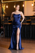 Abendkleid Lang Satin Marineblau ABU5708