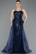 Abendkleid Lang Perlenbesetzt Marineblau ABU5730