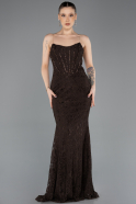 Abendkleid Lang Spitze Braun ABU5734