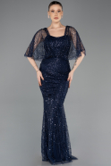 Abendkleid Lang Perlenbesetzt Marineblau ABU5718