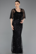 Abendkleid Lang Perlenbesetzt Schwarz ABU5718