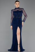 Standesamtkleid Lang Spitze Marineblau ABU5736