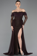 Standesamtkleid Lang Spitze Braun ABU5727