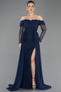 Standesamtkleid Lang Spitze Marineblau ABU5727