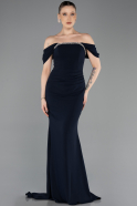 Abendkleid im Meerjungfrau-Stil Lang Marineblau ABU5740