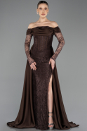 Standesamtkleid Lang Spitze Braun ABU5723