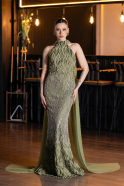 Abendkleid im Meerjungfrau-Stil Lang Perlenbesetzt Khaki ABU5741