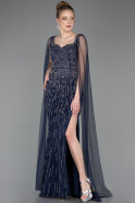 Abendkleid Lang Steinbesetzt Marineblau ABU5751