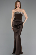 Abendkleid im Meerjungfrau-Stil Lang Satin Braun ABU5820