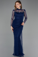 Standesamtkleid Lang Spitze Marineblau ABU5823