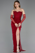 Abendkleid Lang Spitze Weinrot ABU5770