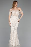 Abendkleid Lang Perlenbesetzt Beige ABU5833