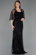 Abendkleid Lang Perlenbesetzt Schwarz ABU5798
