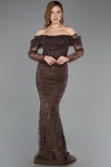 Standesamtkleid Lang Perlenbesetzt Braun ABU5825