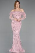Standesamtkleid Lang Perlenbesetzt Puder ABU5825