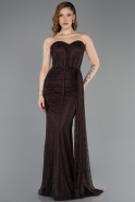 Abschlusskleid Lang Spitze Braun ABU5795