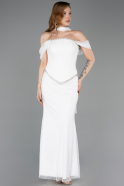 Abendkleid Lang Spitze Weiß ABU6038