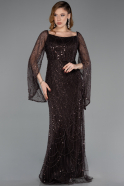 Braun Abendkleid Perlenbesetzt Lang ABU5066