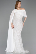 Standesamtkleid Lang Perlenbesetzt Weiß ABU5816