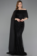 Standesamtkleid Lang Perlenbesetzt Schwarz ABU5816