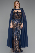 Abendkleid Lang Schuppig Marineblau ABU5828