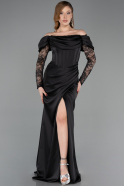 Abendkleid Lang Satin Schwarz ABU5829