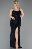 Abendgarderobe in Großen Größen Lang Schuppig Marineblau ABU5818