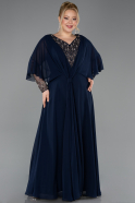 Abendgarderobe in Großen Größen Lang Chiffon Marineblau ABU5850