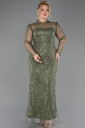 Abendkleid in Übergröße Lang Perlenbesetzt Khaki ABU5643