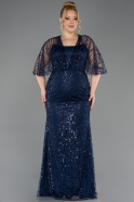 Abendkleid in Übergröße Lang Perlenbesetzt Marineblau ABU5800