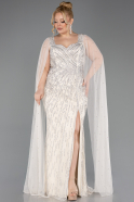 Abendkleid in Übergröße Lang Steinbesetzt Beige ABU5752