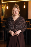 Kleider in Großen Größen Lang Chiffon Braun ABU5859