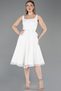 Abendkleid Midi Spitze Weiß ABK2549