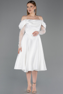 Partykleid Midi Satin Weiß ABK2552