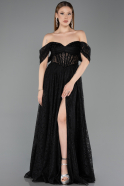 Standesamtkleid Lang Spitze Schwarz ABU5867