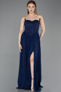 Standesamtkleid Lang Spitze Marineblau ABU5887