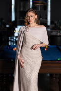 Standesamtkleid Lang Perlenbesetzt Beige ABU5816
