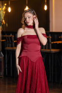 Abendkleid Lang Spitze Weinrot ABU5799