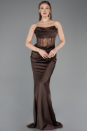 Abendkleid im Meerjungfrau-Stil Lang Satin Braun ABU5888