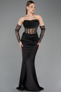 Abendkleid im Meerjungfrau-Stil Lang Satin Schwarz ABU5888