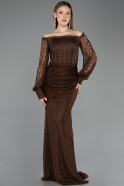 Abendkleid im Meerjungfrau-Stil Lang Spitze Braun ABU5890