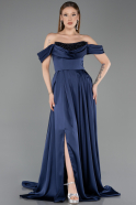Abendbekleidung Lang Satin Marineblau ABU5891