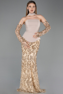 Abendkleid im Meerjungfrau-Stil Lang Schuppig Beige ABU5896